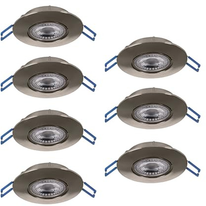 EGLO LED 7-pack infällda spotlights Zujar, vridbara taklampor | plast i silver, varmvita takspots, Ø 9 cm