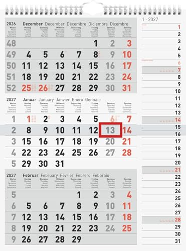 rido/idé Calendario de 3 meses 2027 - Gris - 300 x 390 mm