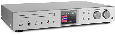AUNA iTuner CD Récepteur HiFi - Tuner Internet Radio, Tuner HiFi, Radio FM, Dab+, Lecteur CD, Connexions Multiples, WiFi, Spotify Connect, UNDOK, USB - no Bluetooth, Argent