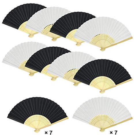 Woohome 14 PCS Hand Fan Foldable Paper Fan for Dancing, Part, Picnic, Wedding Party Gift, Guest Favour Wedding Decoration (Black and White)