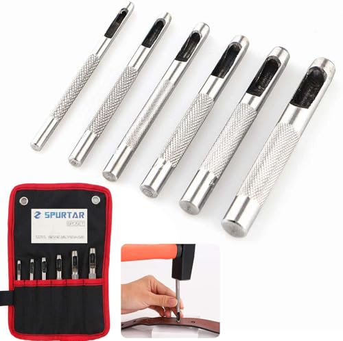 Spurtar Jeu De 6pcs Poinçon Creux Poinçons ronds Outil de Coupe Perforateur de Cuir pour Ceinture, Caoutchouc, Carte 1/8, 5/32, 3/16, 7/32, 1/4, 5/16
