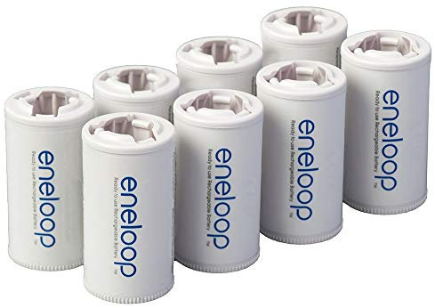 Eneloop Panasonic BQ-BS2E8SA C Size Battery Adapters for Use with Ni-MH Rechargeable AA Battery Cells, 8 Pack