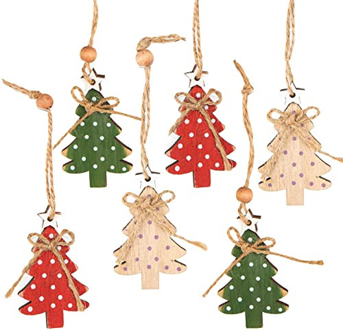 Logbuch-Verlag 6 kleine Weihnachtsbäume Anhänger Baumschmuck aus Holz Natur rot grün Weihnachtsbaumanhänger Deko zum Aufhängen