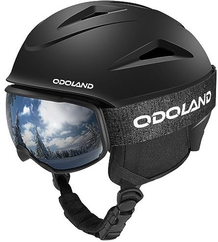 Odoland Kit di Casco Sci con Maschera, Casco Snowboard con Occhiali Sci per Uomini Donne e Giovani Unisex, Antiurto e Antivento, Set di Attrezzatura da Sci per Sport Invernali,BL