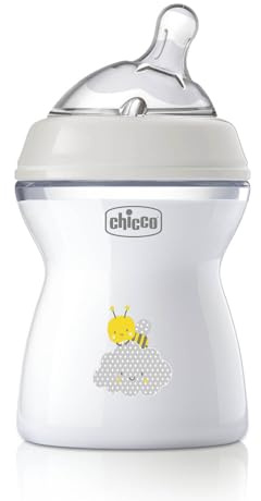 Chicco Natural Feeling Anti-Colic Baby Bottle for 2+ Months, 250 ml, with Soft Silicone Teat and Double Valve, Natural and Instinctive Feel When Vacuuming, Plastic Bottle