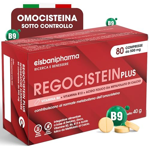 CISBANI PHARMA Regocistein Plus a Base di Vitamina B12, Acido Folico in Forma Attiva, Betaina e Zinco - Supporto per il Metabolismo dell’Omocisteina - 80 Compresse
