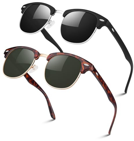 LINVO Lunettes de Soleil Homme Femme Polarisées, Rétro Demi Cercle Monture | 100% Protection UV400,Ultra-léger Résistant, Conduite, Randonnée, Pêche, Voyages