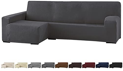 GFD Textiles - Funda Sofá Chaise Longue Elástica - Funda Protectora en Forma de L - Cubre Sofá Ajustable Lavable para Salón con Brazo Izquierdo - Renueva & Protege - Color Gris Oscuro