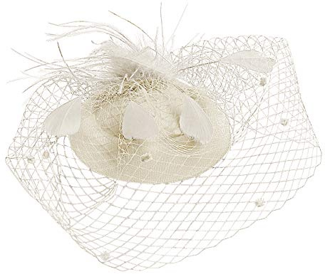 TINAYAUE Femme Chapeau Bibi Mariage Elégante Voilette Mariée Coiffure Vintage en Maille Mini Voile de Mariage Béret à Pince avec Plume Pince à Cheveux Décoré Acccesoires pour Déguisment Soirée Fête