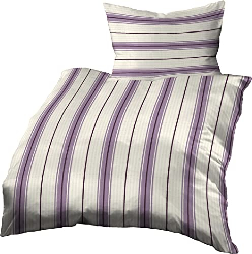 Gerald Wittmann Bed Linen 140 x 200 cm + 70 x 90 cm, Cotton Seersucker Striped, Purple / White