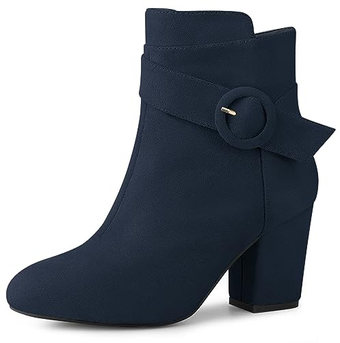 Allegra K Botines de tacón de bloque con punta redonda para mujer, azul marino, 40 EU