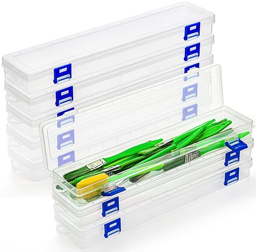 Noamus 8 Pack Plastic Paint Brush Holder, 33CM Long Translucent Watercolor Pens Pencils Case with Buckle Design, Paintbrush Drawing Tools Storage Box Container with Hinged Lid for Artist Art Craft