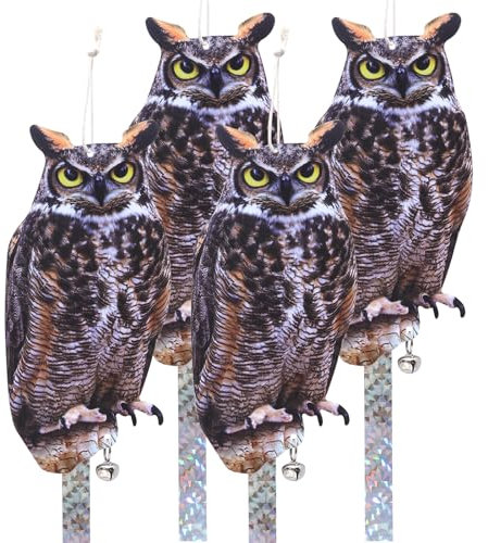 Hibou pour éloigner les oiseaux, 4 faux hiboux pour éloigner les oiseaux, grille imprimée des deux côtés, faux faucon pour éloigner les oiseaux des fenêtres de jardin et de terrasse