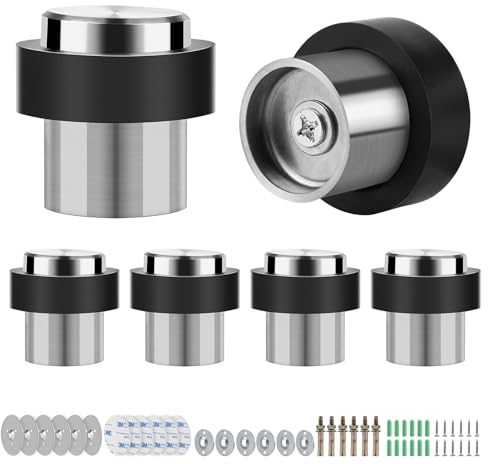 SWAWIS 6 Stück Bodentürstopper 304 Edelstahl, Türstopper Wand mit 3M Aufkleber Selbstklebend und Schrauben, Türstopper Boden ø 32mm, Höhe 45mm, 3 Einbauverfahren