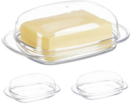 Relaxdays Boîte à Beurre, Lot de 3, avec Couvercle, en Plastique, H x L x P : 6,5 x 18,5 x 12,5 cm, Transparente