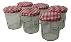 COS Lot de 6 pots à confiture en verre à large goulot avec couvercle à visser Rouge vichy 324 ml | Bocaux hermétiques pour confiture, marmelade et chutney faits maison, transparent..