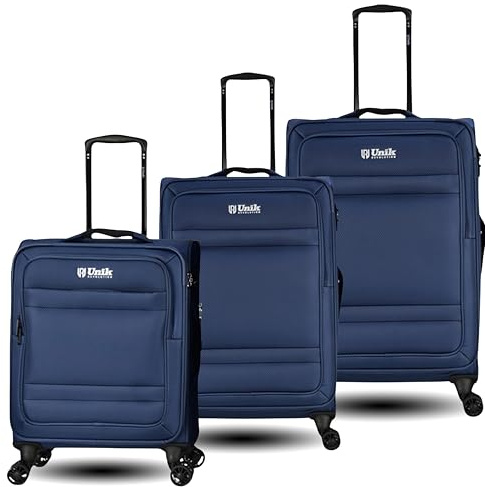 Juego de Maletas Blandas 3 Piezas Ligero Set, Tela Cabina Trolley Duradero, 4 Ruedas Dobles Giratorias, Cerradura de Combinación TSA, Nylon Resistente, Protección Anti-Rayones-Omega-(Azul)