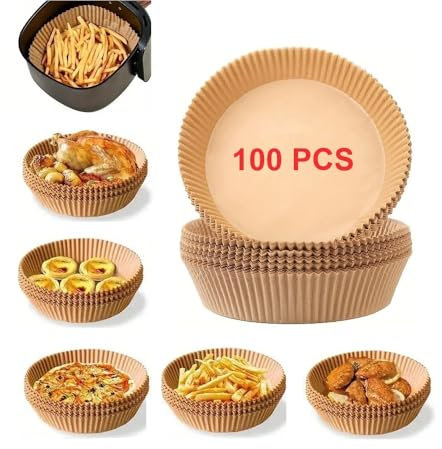 SANHIGHEND Confezione da 100 fogli di carta da forno per friggitrici ad aria calda, per friggitrice ad aria calda, per aria condizionata, forno, microonde, vapore (quadrato, 16 cm x 4,5 cm)