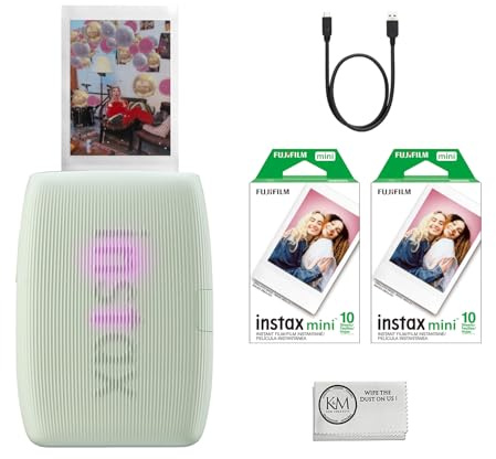 Fujifilm INSTAX Mini Link 3 Smartphone Printer | Sage Green Bundled INSTAX Mini Instant Film | 20 Exposures + Microfiber Cleaning Cloth (3 Items)