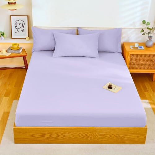 Nayoroom Spannbettlaken 180x200cm Flieder Lila Boxspringbett Topper Angenehme Matratzenbezug mit Gummizug Super Weiche Renforce Microfaser Violett Bettlaken Spannbetttuch für Matratze bis 25 cm Hohe