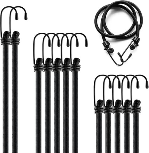 Tchsrim 12 Pièces Tendeurs Elastique avec Crochets,Tendeur Elastique,Cordon Elastique,Sangle Elastique,Élastiques avec Crochets, Bungee Cords pour Vélo, Voiture,Tente
