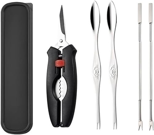 5Pcs Seafood Tools Set,Crab Crackers and Tools,Crab Leg Crackers and Tools Includes, 2 Crab Leg Forks 2 Crab Seafood Needle and 1Seafood Scissors