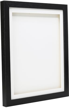 A3 Black Solid Wood 3D Deep Box Picture Frame Display Memory Box With White Mount For Medals Memorabilia Flowers etc