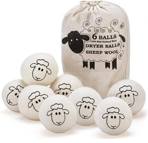 KNJOMZIE Lot de 8 boules de séchage en 100 % pure laine de mouton, réutilisables, avec sac de rangement, respectueux de l'environnement et économie d'énergie, adoucissant naturel pour linge doux