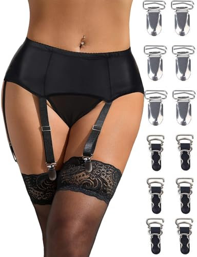 ohyeahlady Leder Strapsgürtel Damen Breit PU-Leder Strapshalter Wetlook Dessous Frau mit 6 Halter Strapse Curvy Sexy Unterwäsche Strumpfhalter Große Größen Schwarz,XL