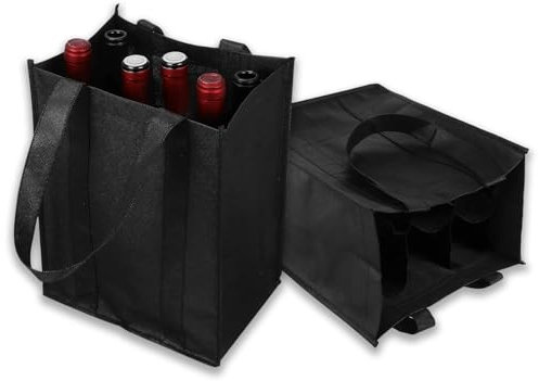 GZGRYTRC 2 Pcs Bottle Carrier, Wine Bottle Carrier Bag, Storage Bag for Wine Bottles, Carrier Holder Storage with Six Compartments, Black Bottle Holder for Transporting and Storing(18 x 25 x 31 cm)