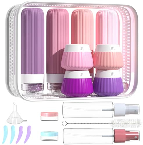 NuvaConx 18pack Travel Bottles for Toiletries,TSA Approved Silicone Travel Containers jar for Toiletries,Leak Proof Refillable Liqus Shampoo And Conditioner Travel Essentials toiletry Bottles (Purple)