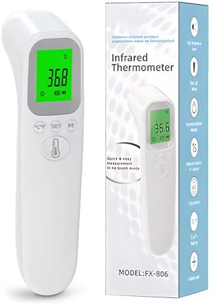 Termómetro Frente Infrarrojo sin Contacto, Termómetro Digital con Pantalla de Luz Trasera, 32 Set of Memories, Alarma de Fiebre, Termometro para Medir Cuerpo/Objetos