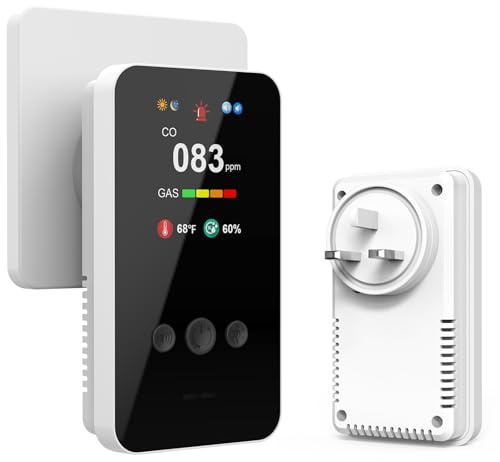 Carbon Monoxide Detector, 4 in 1 Combination Gas and Carbon Monoxide Detector Plug in Wall with HD Digital Display Simultaneously monitors CO, gas, temperature, and humidity for homes, RVs