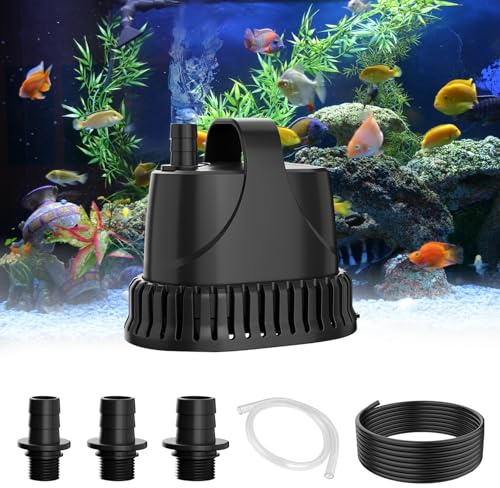 SMOOL 1500L/H 25W Water Pump High-Flow Quiet Submersible Pond Pump with 3m Cord for Aquarium/Fountain/Pond/Fish Tank, Includes 3 Suction Cups & 3 Nozzles（19/22/25mm） (25, Watts)