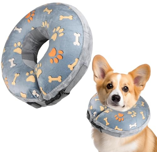 Aufblasbare Halskrause für Hund Katze, Hundekragen Leckschutz, Weicher Schutzkragen Leckschutz nach OP oder Kastration, Genesungshilfe für Hunde und Katzen (Graue M)