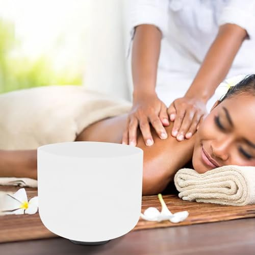 Cuenco de cristal esmerilado de cristal de cuarzo de 20,3 cm para chakra raíz, juego de cuenco tibetano, incluye mazo blanco, relajación para sanación sonora, meditación, yoga, regalo, 432-440 Hz