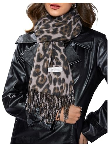 BEAUDRM Women's Leopard Scarves Vintage Cheetah Fringe Lightweight Shawl Wrap Scarfs Khaki One-Size