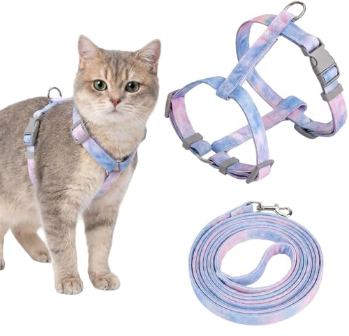 MOTIBACK Katzengeschirr mit Leine, Ausbruchsicher Verstellbares Katzen Brustgeschirr & Katzenleine Set in Verlauf Lila-Rosa, Weiches Cat Harness für Kitten und Katzen (Violett-pink Farbverlauf, S)