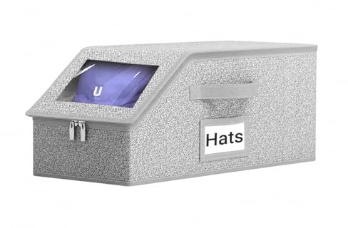 BINBE Contenitore impilabile per cappelli da baseball, con maniglie per il trasporto e coperchio, antipolvere, grigio