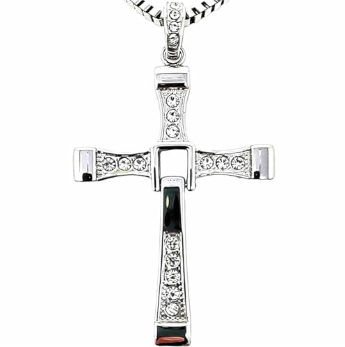 FULISONG Collana con pendente a croce in argento sterling for uomo e donna | Ispirato da Fast and Furious di Vin Diesel | Catena a scatola(GIRL(16G),70CM)