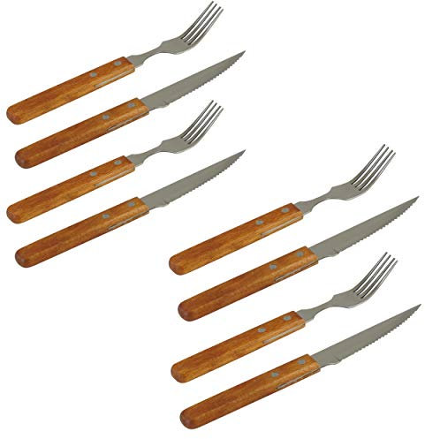 Posate da bistecca con manico in legno, 8 pezzi