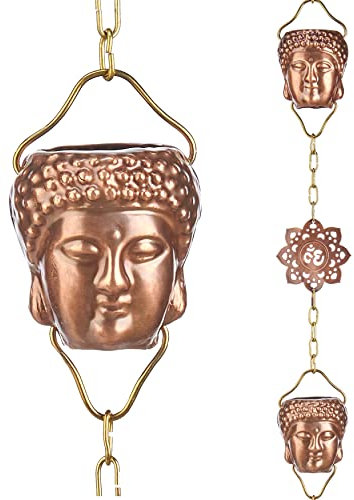 Good Directions 474P-8 Buddha-Kopf-Regenkette, 2,5 m lang, 12 große Figuren, 100% reines Kupfer