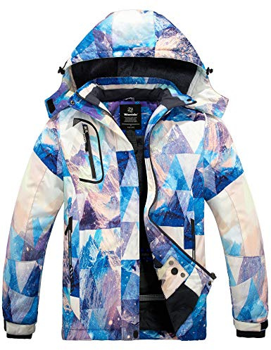 Wantdo Chaqueta de Esquí Cálida para Mujer con Forro Polar Snowboard Impermeable con Capucha Abrigo de Montaña Impermeable Antiviento Mujer Flora de Montaña L