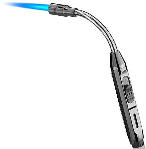 ibforcty Butane Lighter Pen with Fire Lock, Visible Fuel Window Lighter Adjustable Jet Flame for Grill Candle Kitchen BBQ Fireworks (Butane Not Included)