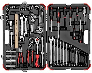 GEDORE red Steckschlüsselsatz, 69-teilig, Mit Umschaltknarre, Ratsche, Steckschlüssel, Hammer, Ringmaulschlüssel, Zangen und Schraubendreher