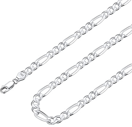 Suplight Cadena Plata Hombre Mujer, Plata de Ley 925 Collar Italiano de Cadena Fígaro con Caja de Regalo, 5 mm Ancho 71 cm Largo, Joyería Hipoalergénica Clásica