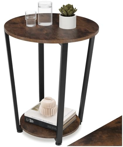 tectake® Möbel, Beistelltisch rund, runder Tisch Holz, Couchtisch rund, Möbel mit 2 Ablagen, Nachttisch, Zimmer Deko Wohnzimmer, Schlafzimmer, Coffee Table Ø 50 - Industrial Holz dunkel, rustikal