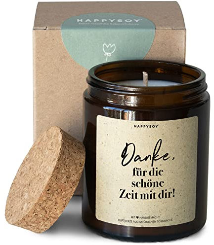 Geschenk Danke sagen Duftkerze im Glas mit Spruch aus Soja - natürlich handgemacht, nachhaltig - persönliche schöne Geschenk-idee, Dankeschön, inkl. Korkdeckel