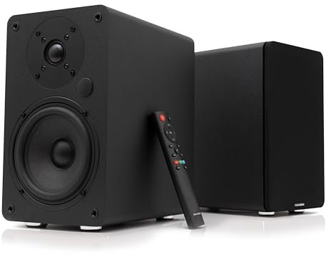 VULKKANO A5 Arc Enceintes Monitoring Active avec Woofer 5.25, Bluetooth 5.0, HDMI Arc, Optique, RCA, Coaxial, USB, Sortie Subwoofer, Enceinte Amplifiée HiFi au Design Élégant, Couleur Noire