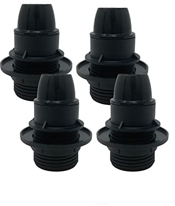 HALOTEC | Set di 4 Portalampade E14 Nero con Vite e Rondella di Fissaggio | Compatibile con Lampade LED/Incandescenza | Accessori Resistenti, Sicuri per Illuminazione Casa Ufficio Decorativa E14